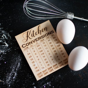Kitchen Conversion Chart Wooden Fridge Magnet Home Decor Gift For Her, Wood Engraved Kitchen Decor 4&quot; Measurement Chart Chef Gift