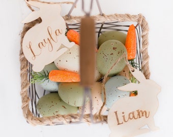 Cute Bunny Shaped Easter Basket Name Tags Personalized Rustic Easter Basket Gift Tags, Easter Sunday Basket Tag Gift For Boys