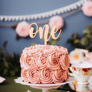 Wooden First Birthday One Cake Topper, Natural Rustic Custom First Party Cake Smash Topper