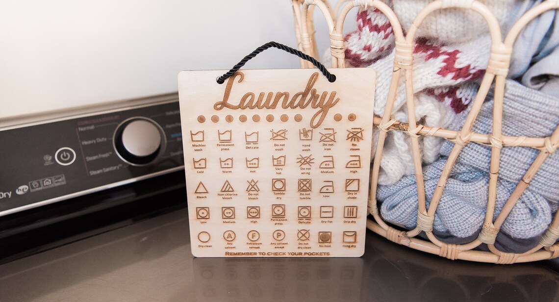 Cute Wooden Laundry Decor Symbol Engraved Laundry Room Sign | Etsy