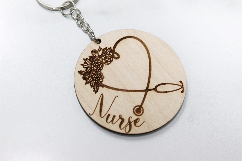 Nurses Wooden Floral Stethoscope Engraved Keychain Nursing Etsy