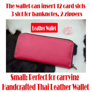 Handgefertigte thailändische Kuhledertasche, Lederreißverschluss-Mappe für Damen, handgefertigte echte, kleine lederne Geldbörse, Geldbörse, Visitenkartenetui