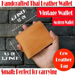 Cartera de cuero tailandés hecha a mano para hombre hecho a mano genuino, bolso de cuero de vaca, cartera de cuero pequeña, monedero de monedas, estuche de tarjeta de visita, bolso hobo
