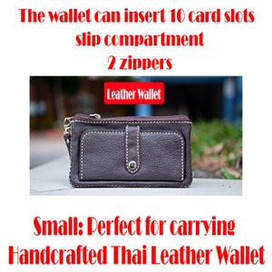 Handcrafted Thai Leather Zippers Wallet For Women's Handmade Genuine, Cow Leather Bag, Business card case, Coin Purse, Small Leather Wallet