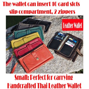 Handcrafted Thai Leather Zippers Wallet For Women's Handmade Genuine, Cow Leather Bag, Small Leather Wallet, Business card case, Coin Purse