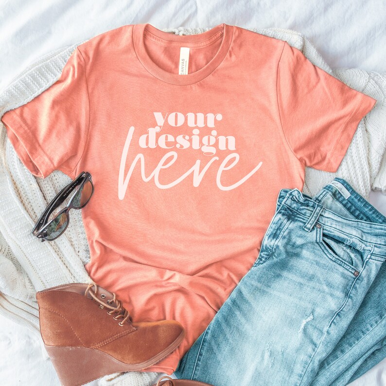 Download Heather Coral Bella Canvas 3001 mockup Bella Canvas mockup ...