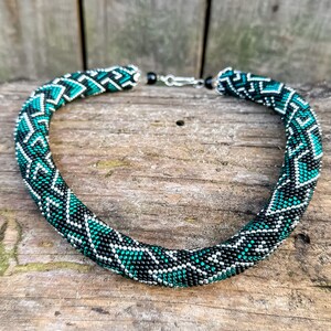 Fairy Bead Crochet turquoise blue dragon skin necklace, Handmade Beadwork Rope, Bright Colors Beadweaving jewelry lariat, MADE to ORDER