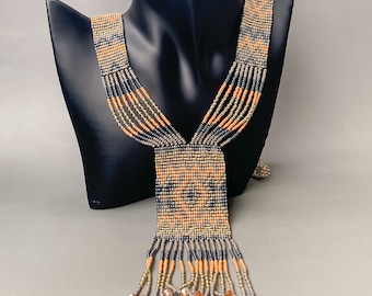 Handmade Savanna Beaded Necklace – Ethnic Boho Beadwork, Long Folk Style