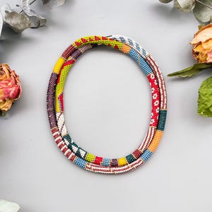 Lange Herbst Patchwork Perlen Seil 150 cm, handgemachte Perle häkeln Halskette, Herbst Lariat Schmuck, bunte Seed Bead Boho Statement Geschenk für Sie