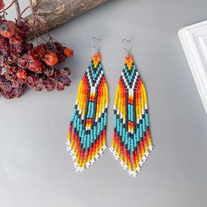 Native perlen ohrringe Shiny Native stil rocailles perlen ohrringe Fransen perlenarbeit ohrringe Lange luxus ohrringe Baumeln leuchter ohrringe