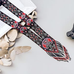 Unique bead Necklace For Women Long Statement Necklace Boho gerdan red black gothic Necklace Ethnic Necklace for her, dark Beadwoven jewelry