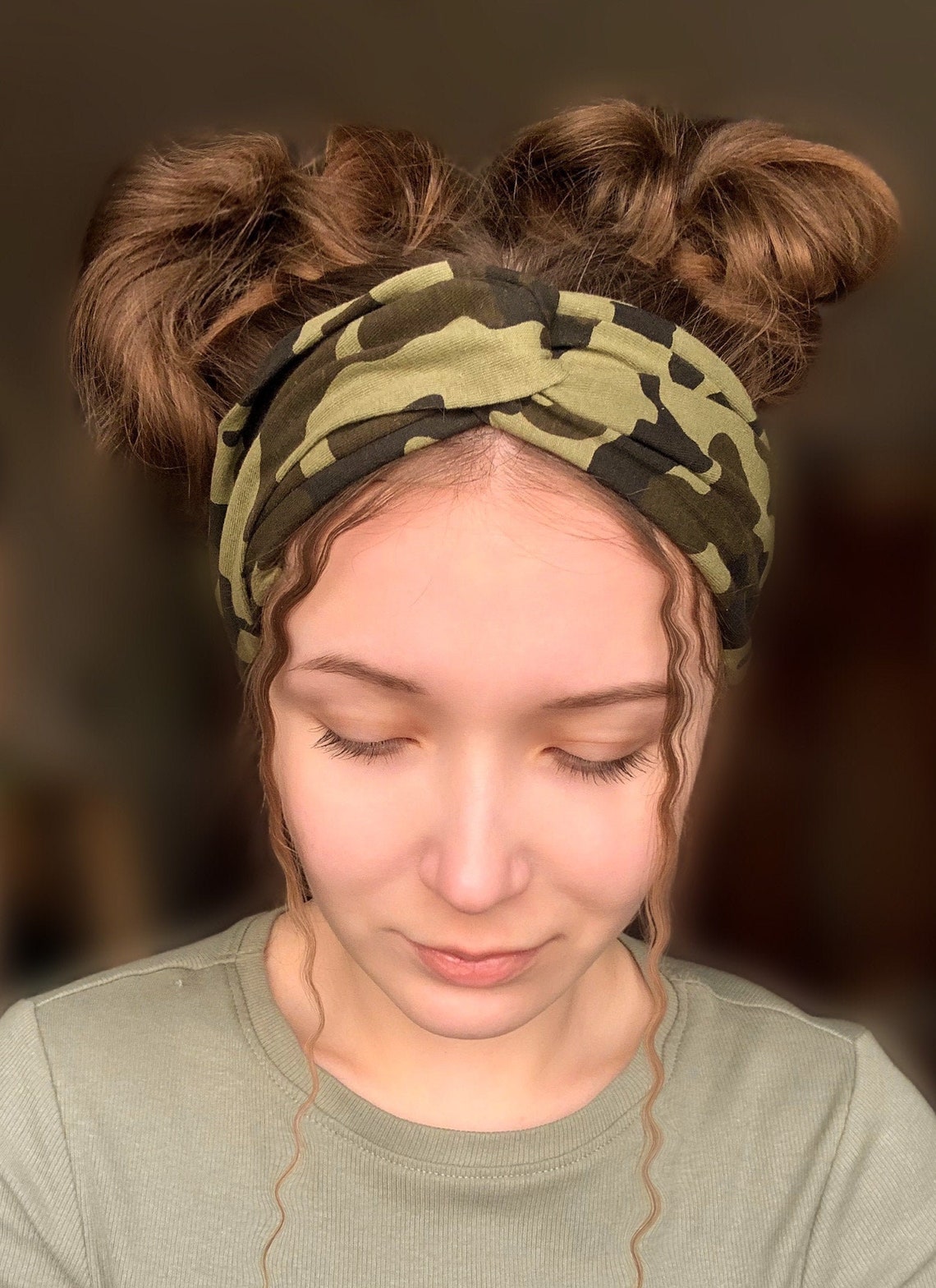Khaki green Headband with camouflage design Camo Turban Etsy