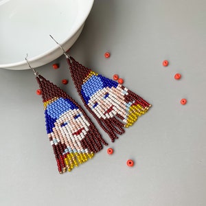 Handmade Girl with a Pearl earring painting Bead Fringe earrings Vermeer painting Beaded Earrings beadwork earrings art lover earrings gift