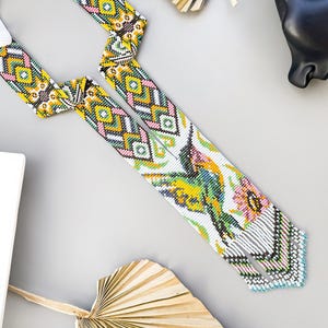 Colar de beija-flor com contas, joias de animais de pássaros tropicais, colar de contas gerdan engraçado e brilhante feito à mão, presente de miçangas