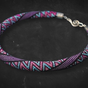 Summer Bead Crochet Necklace - bright Candy purple pink Seed Beaded crochet rope - Bead crochet jewelry - Seed bead necklace - Gift for her