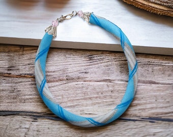 Handgemachte blau weiße Perle Halskette, Frauen Perle Schmuck, perfektes Geschenk für Sie, Muttertag, klassische blaue Perle Statement Choker Halsband