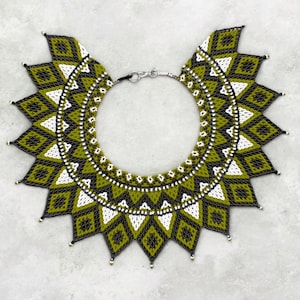 Ethnic Tribal Earthy green Bead Collar Necklace, Handcrafted Statement Piece, Seed Bead Jewelry, Perfect for Any Occasion, gift for her