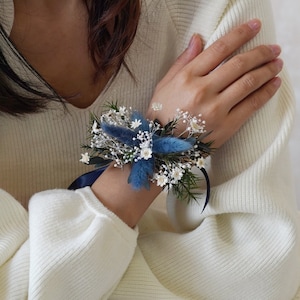 Navy Blue Corsages,Navy Blue Wedding,Wedding Corsages,Wedding Accessories,Dry Women&#39;s Corsages,Handmade Flower Bracelets,Pampas Corsages