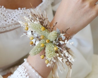 Natural Color Corsage,Romantic Wedding Corsage,Wedding Corsage Bracelet,Floral Corsage Bracelet,Bridal Bridesmaid Wrist Corsage,Boho Corsage