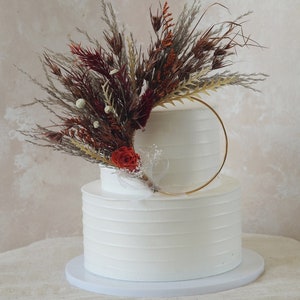 Wedding/Anniversary Cake Topper,Cake Topper Wreath,Burnt Orange Cake Topper,Bunnytails Cake Topper,Flower Cake Decor,Floral Cake Topper