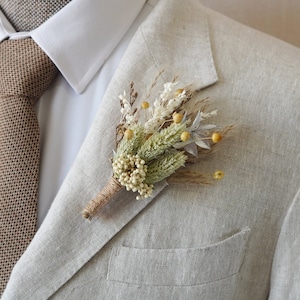 Natural Color Boutonniere,Boho Romantic Groom Boutonniere,Dried Flower Buttonhole,Groom&#39;s Boutonniere,Groom&#39;s Suit Lapel,Men Boutonniere