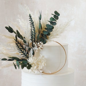 Topper per torta di eucalipto verde, fiore di pampa, topper per torta, topper per torta per feste, topper per torta floreale, ghirlanda per matrimonio, topper per torta floreale