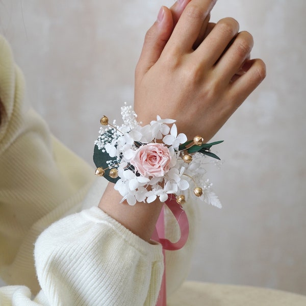 Blush pink velvet Corsages,Boho Corsages,Pink Rose Dried Flower,Bride Wedding Wrist Corsage,Bridesmaid Corsage,Creamy pink boutonnieres