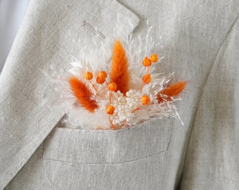 Orange Pocket Boutonnieres,Terracotta Wedding Boutonniere,Boho Boutonniere,Fall Autumn Orange Wedding,Wedding Boutonniere,Groom Boutonnieres