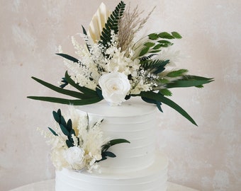Topper na tort Bridal Shower, Topper na tort z zielonego eukaliptusa, Dekoracja tortu DIY, Topper na tort z suszonych kwiatów, Tort z kwiatów pampasowych, Topper na tort weselny
