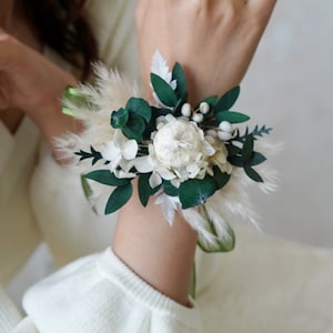 Green Eucalyptus Corsages,Bride/Bridesmaid Corsages,Wedding Corsages,Wrist Corsages,Wedding Accessory,Flower Bracelet,Pampass Corsages image 1