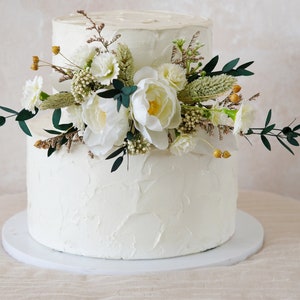 Topper per torta con fiori di seta, Topper per torta, Topper per torta nuziale, Topper per torta con foglie di eucalipto, Topper per torta con fiori secchi, Decorazione per torta con fiori freschi