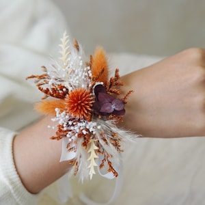 Burnt Orange Corsages,Wedding Corsages,Bridesmaid Bracelet,Wedding Accessory,Dry Corsages,Ladies Corsages,Flower Bracelet,Wrist Corsages