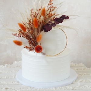 Burnt Orange Cake Topper Wreath,Eucalyptus Topper,Bunnytails Cake Topper,Flower Cake Decor,Pampass Floral,Wedding Topper ,Floral Cake Topper