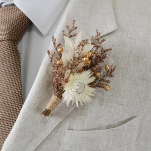 Gold Dried Flower Boutonnières,Boho Wedding,Mini Dried Flower Boutonniere,Groom Boutonnières,Dry Flowers Boutonniere,Rustic Boutonniere
