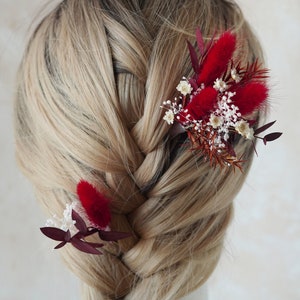 Burgundy and red hairpins,Burgundy Wedding,Bridal Burgundy Wedding,Winter Wedding,Bridal Hairpins,Boho Flower Hairpins,Flower Hairpins