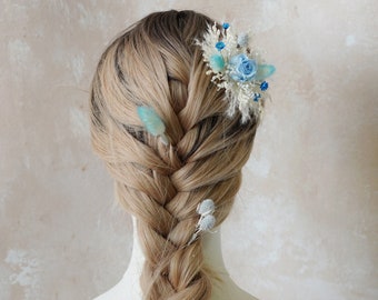 Light Blue Bridal Hairpins,Light Blue Hairpin,Flower Hairpins,Rose Hair Sticks,Boho Wedding Hairpins,Dried Flower Hairpins,Hairpin Set