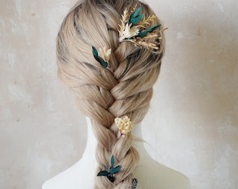 Bride Long Flower Clip,Fall Rustic Flower Braid,Boho Hair Accessory,Dried Flower Clip,Set Hair Pins,Bridal Hair Accessories,Wedding HairClip