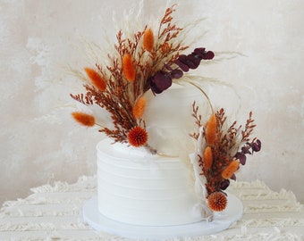 Burnt Orange Cake Topper Wreath,Eucalyptus Topper,Bunnytails Cake Topper,Flower Cake Decor,Pampass Floral,Wedding Topper ,Floral Cake Topper