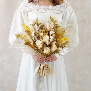 Yellow Ivory Bridal Bouquet,Yellow Wildflower Wedding Bouquet,Dried Wildflower Arrangement,Wedding Bouquet,Bridal Bouquet,Bridesmaid Bouquet