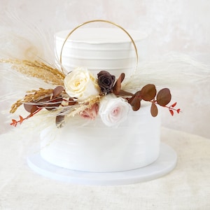Everlasting Rose Cake Topper,Rust Cake Topper,Party Cake Topper,Dried Flower Cake Topper,Pampas Flower,Wedding Topper,Floral Cake Topper