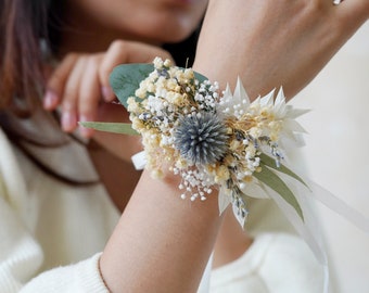 Blue Wedding Corsages,Gypsophila Corsages,Boho Dry Flower Corsages,Wrist Corsages,Wedding Accessory,Ladies Corsages,Handmade Flower Bracelet