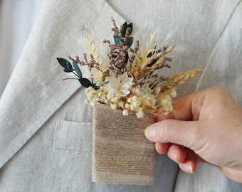 Dried flowers greenery pocket boutonniere,Eucalyptus pocket buttonhole,Groom's boutonniere,Boho Groom Boutonniere,Wedding Boutonniere