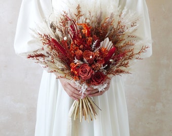 Autumn Terracota Bridal Bouquet,Boho Burnt Orange Bouquet,Rust Bridal Bouquet,Burnt Orange Ivory Bouquet,Wedding Bouquet,Bridal Bouquet