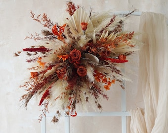 Burnt Orange Arch Flowers,Terracotta Boho Wedding,Rust Wedding arch flowers,Pampas arch arrangemen,Backdrop arrangement,Arch arrangement