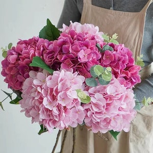 Hortensia grande de tacto real, flores artificiales de seda de hortensia, decoración del hogar, ramo de novia, decoración de boda, arreglo floral, centro de mesa