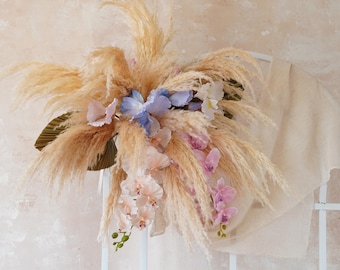Simulation Phalaenopsis Arch Decor,Pampas Grass arch Arrangement,Rustic Wedding Flower,Ceremony Arch Flower,Boho Wedding