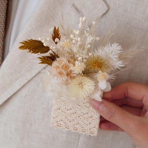 Cream Pocket Boutonniere,Boho Boutonniere,Groom,Groomsmen,Wedding Accessories,Pampas Grass Boutonnière,Wedding Boutonnière,Party Boutonnière