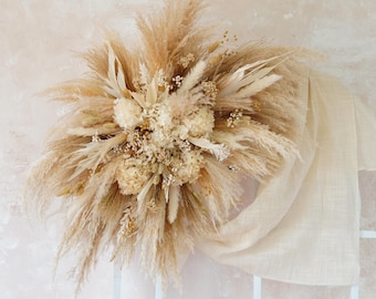 Arco de flores para decoración, arco de flores de hierba de la pampa, fondo de boda, arco de flores, boda bohemia, arco de flores para boda, boda rústica