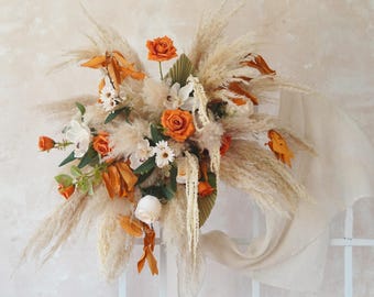 Orange and White Silk Flowers Wedding Arch Flower,Pampas Grass arch Flowers,Arch Flower,Boho Wedding,Wedding Arch Flower,Rustic Wedding