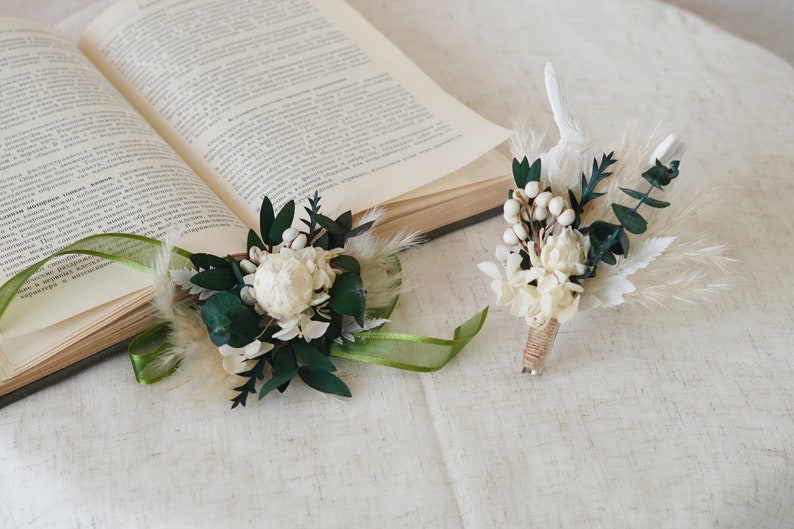 Green Eucalyptus Corsages,Bride/Bridesmaid Corsages,Wedding Corsages,Wrist Corsages,Wedding Accessory,Flower Bracelet,Pampass Corsages image 5